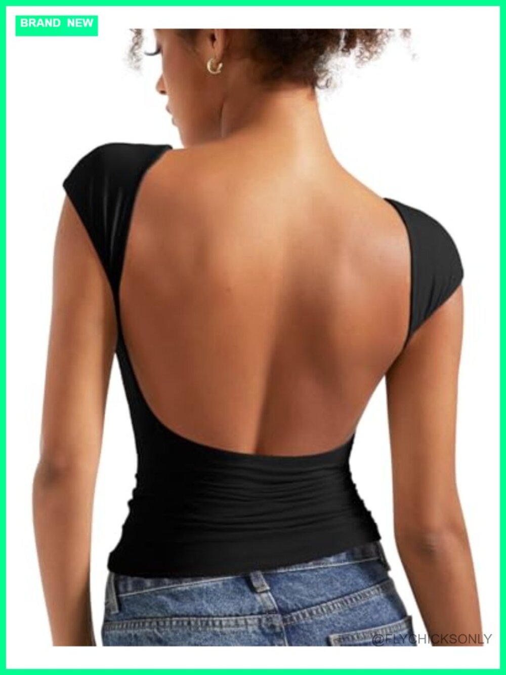 Women's Backless Double Lined Open Back Y2K Tee Shirt Summer Top